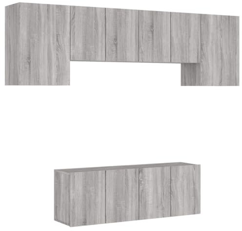 vidaXL Wohnwand 6-TLG., Schrankwand mit viel Stauraum, Wandmontage Anbauwand Fernsehschrank, Wohnzimmer Set Wandschrank, Grau Sonoma Holzwerkstoff