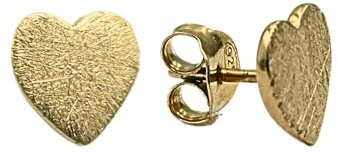 Beate Stohr – Handgefertigte 925er Silber Ohrstecker Herz vergoldet – 9mm Eismatt Finish – Zeitlose Eleganz & Geschenkidee für Damen