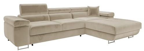 Mirjan24 Ecksofa Torezio Mini mit Bettkasten, Einstellbare Kopfstützen, Bequeme Polsterung, Eckcouch mit Schlaffunktion für Wohnzimmer L-Form Couch mit Bettfunktion (Manila 02, Seite: Rechts)
