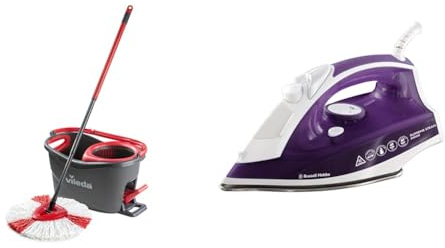 Vileda Turbo Microfibre Mop And Bucket Set, Spin Mop For Cleaning Floors & Russell Hobbs Supreme Steam Iron, Powerful vertical steam function