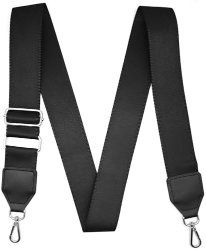 CXTAI 2Wide 59L Universal Replacement Crossbody Bag Strap Shoulder Straps for Handbags Purse Camera Duffle Canvas Laptop Bags - Black Belt,Silver Clips
