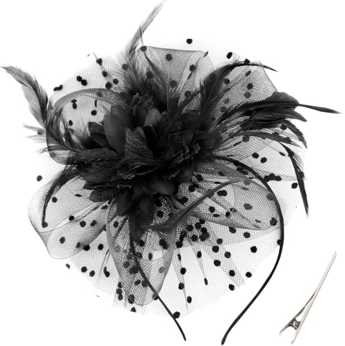 DRESHOW Chapeau Fascinateur Bandeau de Plumes Chapeau Fascinateur pour Femmes avec Clip Bandeau Fleuri pour Filles et Femmes
