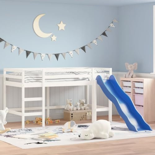 Générique Lit Mezzanine Enfants Toboggan Blanc 80x200 cm Bois pin Massif,Meubles,Lits & Accessoires,Lits & Cadres de lit,34.33 kg,Blanc,835905