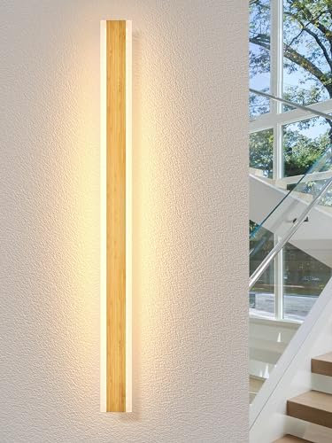 LUOLONG LED Wandleuchte Holz Lange Wandlampe Bambus 115cm Innen Lampe 3000K Wandleuchten 36W Modern Innenbeleuchtung Nachttischlampe Flurlampe Wandlampe für Schlafzimmer Wohnzimmer Treppenhaus