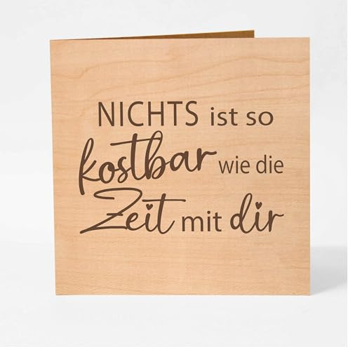 Original Holzgrusskarte - Nichts ist so kostbar wie die Zeit mit dir – 100% Made in Austria, aus Kirschholz - einzigartige Grußkarte, Hochzeitstag, Jahrestag, Verlobung, Geschenke für Frauen uvm.