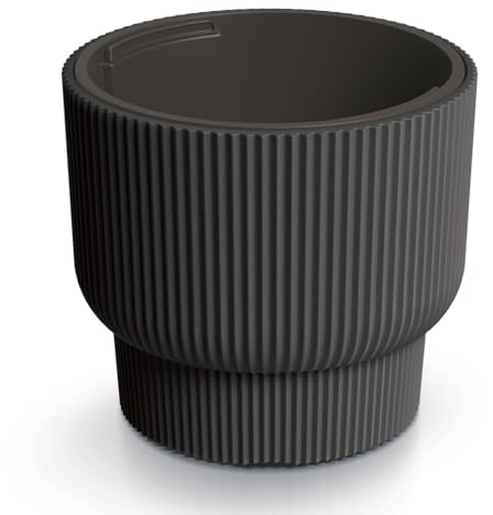 Blumentopf Blumenkübel Pflanzentopf Pflanzkübel DBMLR mit Einsatz Höhe 35 cm Gerillt Rippen-Design Übertopf Rillen Anthrazit ⌀ 39,5 cm