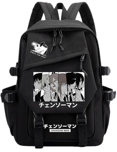 Anime Manga Chainsaw Man Black Nylon Backpack,Large-capacity Cartoon School Bag College Bag Chainsaw-Man Cosplay