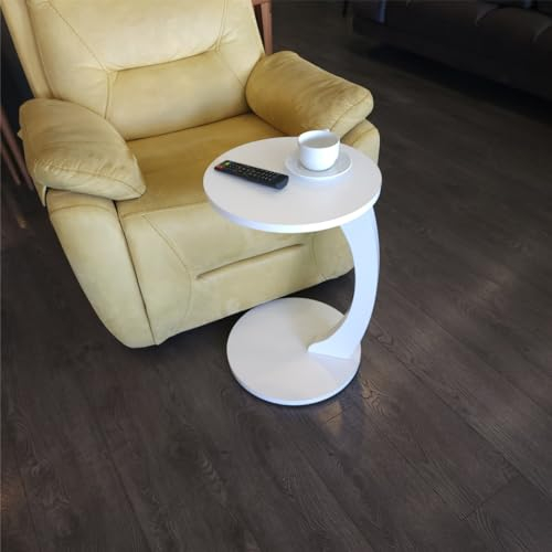 sugodesign Beistelltisch mit Rollen, Kleiner Couchtisch C Form, stylischer Sofatisch in Weiß, runder Tisch als Ablagefläche für Couch und Sofa, Beistelltisch Couch