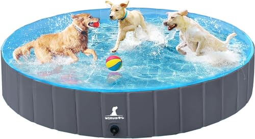 Wimypet Dog Swimming Pool, Thickened Non-slip Round Foldable Leakproof Pet Bath Pool for Kids, Durable PVC Large Dog with Drain for Indoor or Outdoor Use 160 × 30 cm