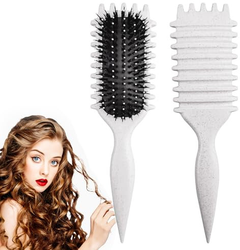 Lockige Haarbürste, Lockendefinierungsbürste, Wildschweinborsten, Haarbürste zum Kämmen und Formen, reduziert Ziehen und Locken Trennung für definierte Locken (cremefarben)