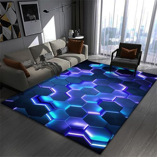 PEIHUODAN Gaming Teppiche, 3D Visual Cool Line Light Style Decorative Carpet, Unverzichtbare Fußmatte Für Teenager Und Kinder Wohnzimmer, Geeignet Für Schlafzimmer E-Sport Zimmer (Colour 2,160x230cm)