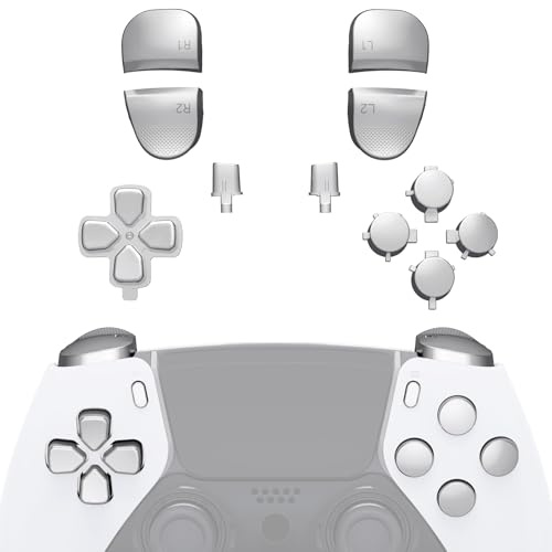 eXtremeRate Tasti Compatibile con ps5 Edge Controller,D-Pad Trigger R1 L1 Grilletti R2 L2 Pulsante Share Option Ricambio per ps5 Edge Joystick(Senza Joypad)-Argento Cromo