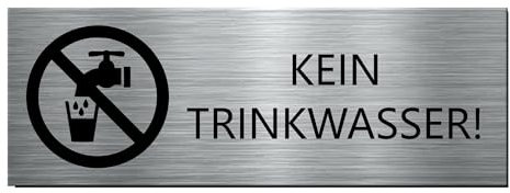 gravurfix PREMIUM Schild Kein Trinkwasser 70x25mm mit Piktogramm Symbol | Schildchen Plättchen Wasserleitung außen Edelstahl V2A | Made in Germany | Bohrungen oder selbstklebend (mit Bohrungen (3mm))