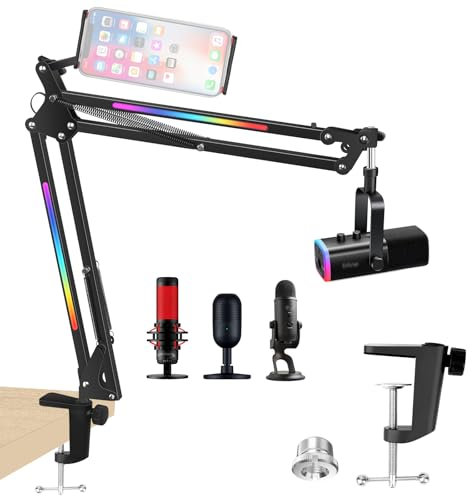 YOUSHARES RGB Mikrofonarm kompatibel mit Fifine AM8, HyperX QuadCast, Blue Yeti, Rode, Razer Seiren mini und anderen Gaming Mic, Microphone Ständer Boom Arm mit RGB