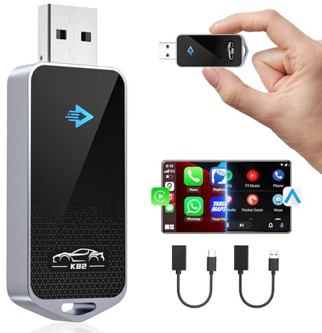 Adaptateur Carplay Sans Fil Android Auto Sans Fil Adaptateur, 2 in 1 Adapter Carplay Android Auto Wireless Convertir Filaire en sans Fil, 5.8GHz Plug and Play, pour iPhone iOS10+ & Android11+, USB A/C