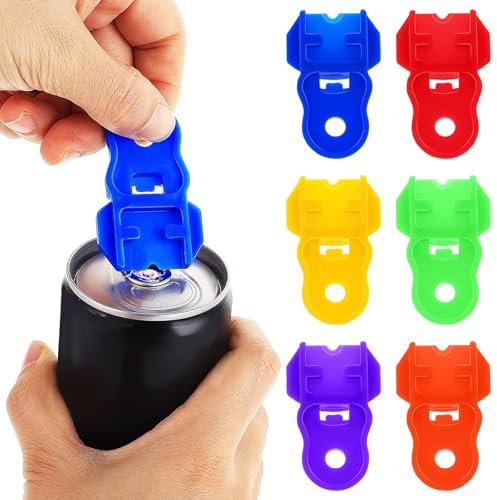 6Pcs Easy Ring Pull Can Opener Aid with Hole Tab for Soda, Coke, Beer - Plastic Leakproof Pop Beverage Barricade Tool