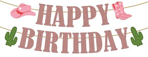 Western Deko-Geburtstagsparty-Dekorationen, Cowboy-Party-Dekorationen, Alles Gute zum Geburtstagsbanner, glitzernde Western-Party-Dekorationen, hängendes Banner, Cowgirl-Geburtstagsparty-Dekorationen