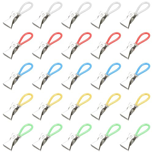 SYEYCW 25 Pcs Tea Towel Holder Clips, Colourful Metal Tea Towel Hanging Clip, Tea Kitchen Towel Hangers Hook, Bath Towels Clothes Peg, Tea Towel Storage Clips, for Kitchen, Bathroom, 5 Colors