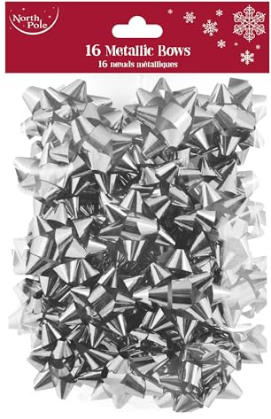 Eurowrap Pack of 16 Metallic Silver Luxury Gift Bows Traditional Christmas Birthday Present Xmas Gift - Gift Bows for Christmas - Decorative Bows for Presents