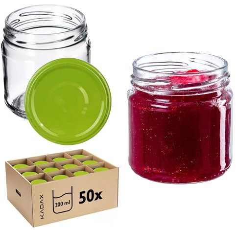 KADAX Petits pots de conserve 200 ml, fi66 mm, mini pots à miel et épices, bocaux hermétiques, bocaux à conserves, verres, bocaux à conserves, verres ronds (vert clair, lot de 50)
