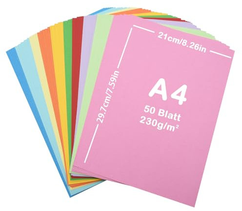 50pcs buntes papier a4, Blatt farbiger Karton 230g /m², buntpapier a4, A4 Karte, 10 Farben, 21 x 29.7 cm Kartenpapier für DIY Kunst Pape, kreative Dekoration (230g)