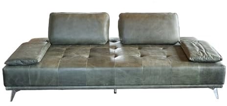 KAWOLA Schlafsofa WIOLO - Daybed Leder moosgrün, Sofa mit Bettfunktion, Design Couch für Wohnzimmer, klein und komfortabel