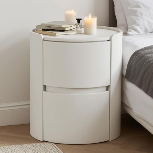 Runde Nachtstand, Runder Nachttisch Mit Schublade,Moderner Holzendtisch,2-schüchternen Kreisförmiger Lagerschrank – Runder Beistelltisch Aus Massivholz Fürs Schlafzimmer