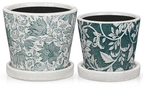 Oairse 2 Stück Blumentopf Keramik Pflanztöpfe Runde Sukkulentententöpfe mit Drainagelöchern und Untersetzern Kleiner Keramik-Pflanztopf für Sukkulenten Kaktus Indoor Outdoor Garten Home Fensterbank