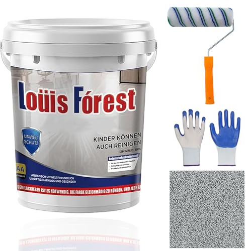 Gienslru Epoxy Colored Sand Floor Paint, Louis Forest Epoxy Fl-oor Pa-int, Epo-xy Floor Paint for Concrete, High Gloss Marble Effect Epo-xy Floors Coating, Garage Fl-oor Waterproof (Sesame Gray)