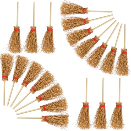Yardwe Lot de 50 Balais Miniatures pour Halloween Balais De Sorcière Mini en Paille pour Maison Poupée Jardin Fées Décoration Fête Halloween Bricolage