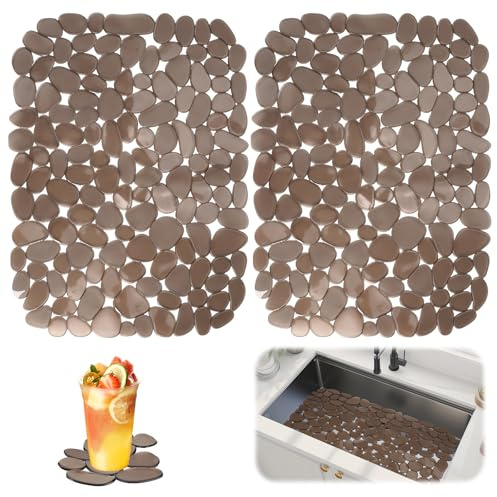 2 Stück Spülbeckeneinlage 40x30cm Spülbeckenmatte Zuschneidbare | Abtropfmatte PVC Spülmatte für Spülbecken, Kieselsteinförmige Spülbeckenschutz, Schutzmatte für Geschirr, Glaswaren, Gemüse