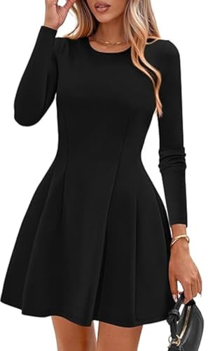 Hanaoops Women's Sexy Mini Dress Crew Neck Long Sleeve Short Dress Elegant Party Dresses High Waist Wrap Bodycon Dresses Slim Fit A Line Swing Going Out Party Evening Clubbing Cocktail Attire Black