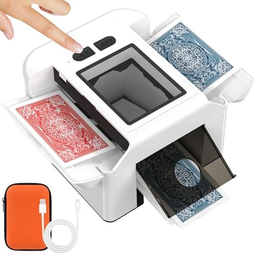Kartenmischmaschine Elektrische - Automatischer Kartenmischer mit 2000mAh Akku Wiederaufladbarer, Mischmaschine Karten für 1–2 Decks, Geräuscharm Kartenmischgerät für Poker, Phase 10, Blackjack