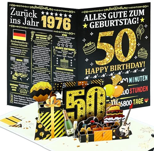 Joyoldelf 50. Geburtstagskarte, 1976 Jahrgang Geburtstag Karte, 3D Pop Up Grußkarten mit Umschlag, Vintage Geburtstag Geschenke für Mann und Frau