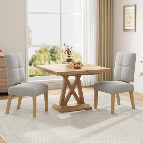 HOMRELEXA Holz esszimmerstühle 2er Set, küchenstühle 2er Set, Dining Chairs mit wolkig-weicher Sitzpolsterung und verstärkter Struktur, für Küche/Wohnzimmer/Essbereich, einfach zu montieren, Grau