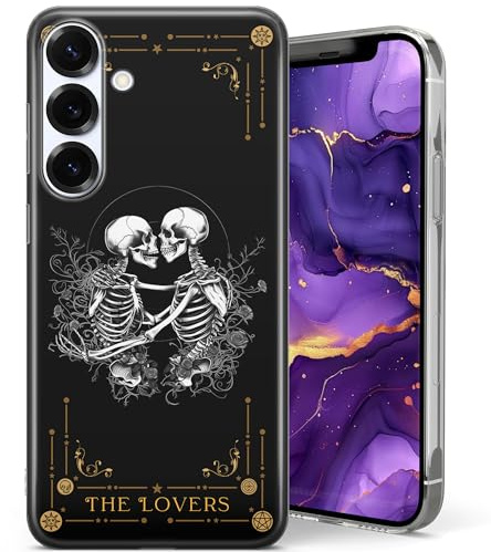 The Lovers Tarot Phone Case Romantic Skeleton Couple Gothic Black Gold Cover for iPhone 16 Pro, 15 Plus, 14, 13 Pro Max, 11, Samsung Galaxy S25 Plus, S23 Ultra, A37, A17, Google Pixel 9 Pro, 8