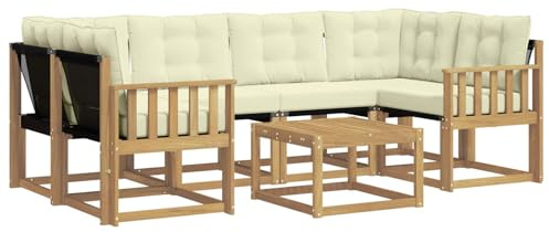 vidaXL Outdoor-Sofagarnitur mit Kissen 7 pcs Weiß und Creme, Moderne Garten-Sofa-Garnitur, Robustes Akazienholz, Bequeme Terrasse, stilvolle Couch zum Entspannen