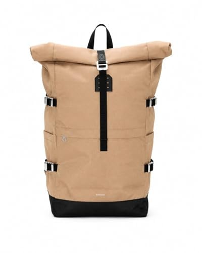 Sandqvist Icon Rolltop Backpack 16”, 26L, Beige, Laptop Backpack, 16 Laptop Compartment, Water-Resistant, Recycled Materials