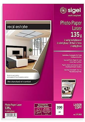 SIGEL LP343 Fotopapier für Laser / Kopierer, A3, 200 Blatt, hochglänzend, beidseitig bedruckbar, 135 g