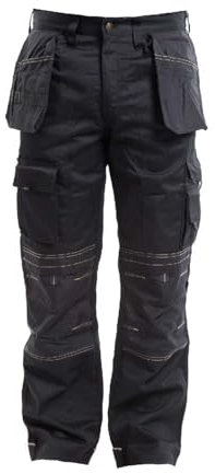 Apache Workwear Men's Site Trousers | APKHT Polycotton Holster Trouser | Black 34W x 29L | Cordura Side Cargo Pocket | Low Rise Comfort Waist | Reinforced Hem Knee Pad and Phone Pocket