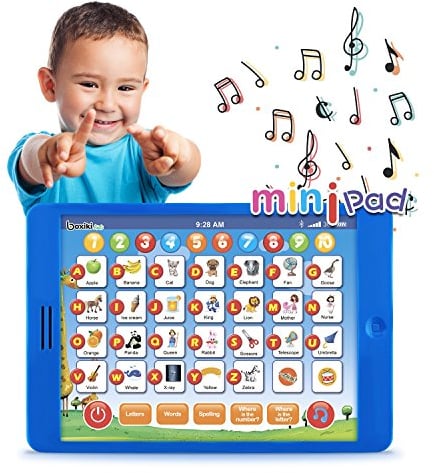 Boxiki Kids Englisch Lern-Tablet, lustiges Tablet für Kinder mit 6 Lernspielen für Kleinkinder für frühe Kindesentwicklung, Spielzeug zum Lernen von Nummern, dem ABC, Buchstabieren,