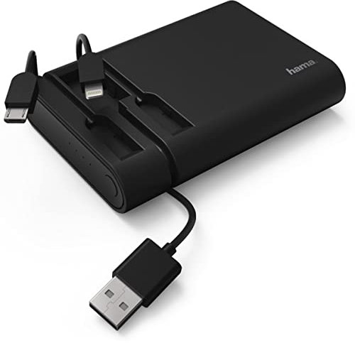 Hama Power Pack (Lithium-Ionen Ladegerät (Li-Ion), 10400mAh, für Smartphone, Micro-USB, Lightning, USB-A, integrierter Kabelkanal schwarz
