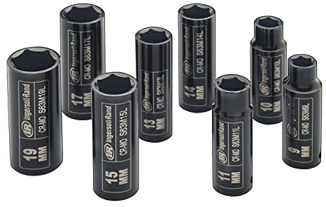 Ingersoll Rand SK3M8LN 3/8 Metric Long Socket Set, 8-Piece (9, 10, 11, 13, 14, 15, 17, 19mm), Durable Tool Set for Automotive & Mechanical Work