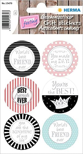 HERMA 15470 Geschenkaufkleber, You Are The Best (12 Sticker, Papier, mit Silberprägung) selbstklebend, permanent haftende Motiv Etiketten für Geburtstag, Weihnachten und Dekoration, bunt