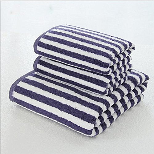 3-teiliges gestreiftes Handtuch-Set, Baumwolle, super saugfähig, weich, geeignet für Liebhaber, Familienleben, Spa. 600 g/m², 1 x Badetuch, 2 x Handtuch, (blau)