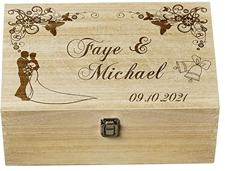 Personalised Large Wedding Floral Design Wooden Memories Keepsake Box