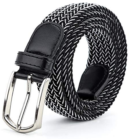 Braided Canvas Woven Elastic Stretch Belts for Men/Women/Junior with Multicolored, Black-white, X-Large/40-42 Waist
