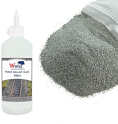 War World Scenics 1kg Ballast & 500ml Glue Kit for Model Rail Tracks – Extra Fine Dark Grey
