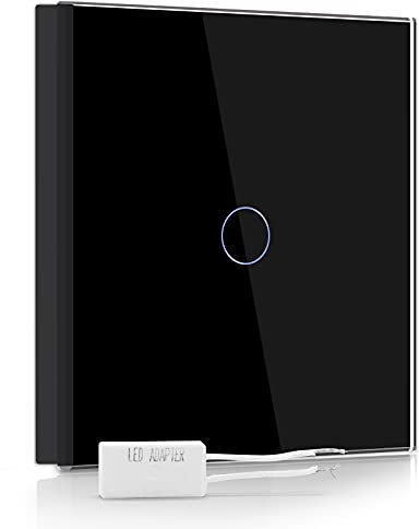 BSEED Dimmer Switch for Led Lights,Tempered Glass Panel Light Switches with LED Indicator,Black 1 Gang 2 Way Led Compatible Dimmer Switch(Required Led Adapter)