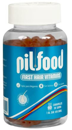 Pilfood Hair Vitaminas Gummies Contra la Caída del Cabello - Gominolas Tratamiento Anticaída de Pelo con Biotina, Zinc y Vitaminas - 60 Gominolas para 2 meses - Vegano - Eficacia testada